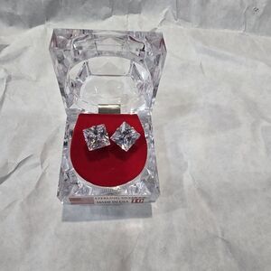 NEW!10mm Sterling Silver  Princess Cut Stud Earrings in Crystal Box